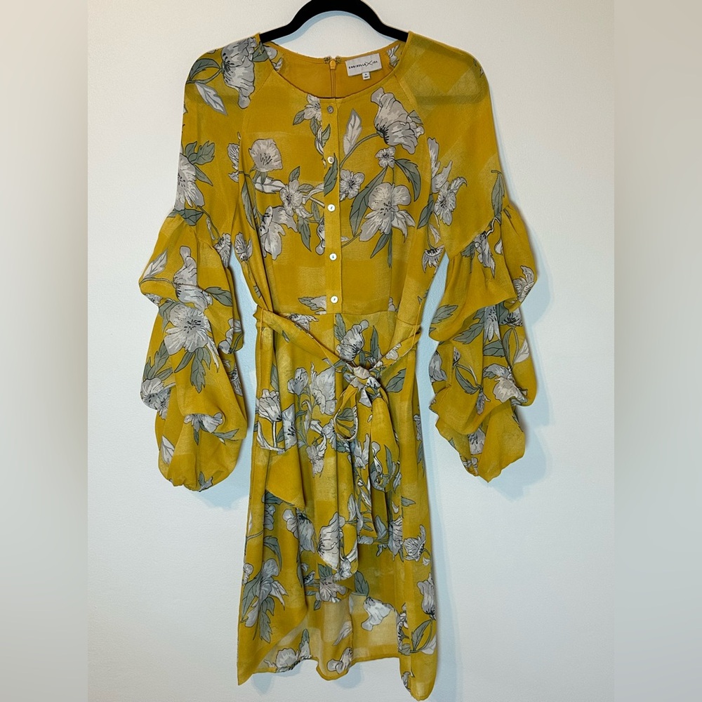 Floral Ruffle Yellow Dress Chriselle Lim x Joa Size M